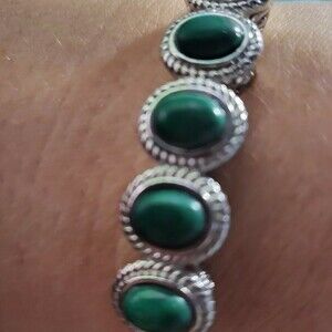 Malachite 5 Stone Stainless Steel Cuff Bangle